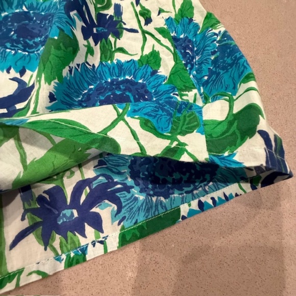 Women MILLE Cornflower Daisy Blue & Green Puffed Sleeves XL Blouse 100% Cotton - Picture 6 of 11